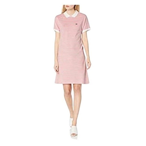 Lacoste Women's Short Sleeve Buttonless Striped Pique Polo Dress Size 34 Small - Picture 1 of 9